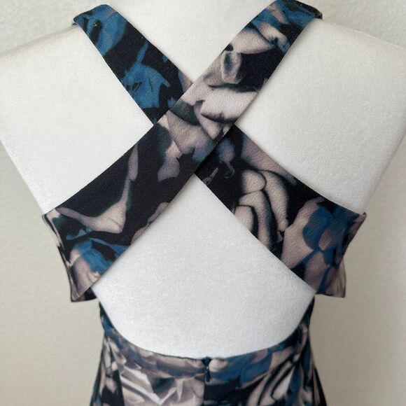 Black Halo Floral Watercolor V Neck Criss Cross Back Sheath Dress Size 4 - Picture 7 of 11